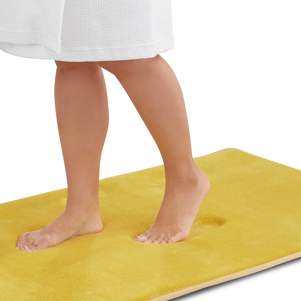 Genteele Memory Foam Bath Mat Non Slip Absorbent Super Cozy Velvet Bathroom Rug Carpet (20 inches X 32 inches, Mustard)