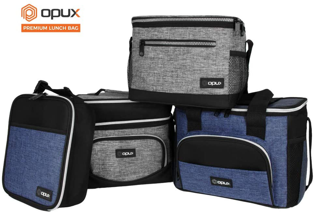 OPUX Insulated Lunch Box for Men Women, Leakproof Thermal Lunch Bag for Work, Reusable Lunch Cooler Tote, Soft School Lunch Pail for Kids with Shoulder Strap, Pockets, 14 Cans, 8L, Camo Blue