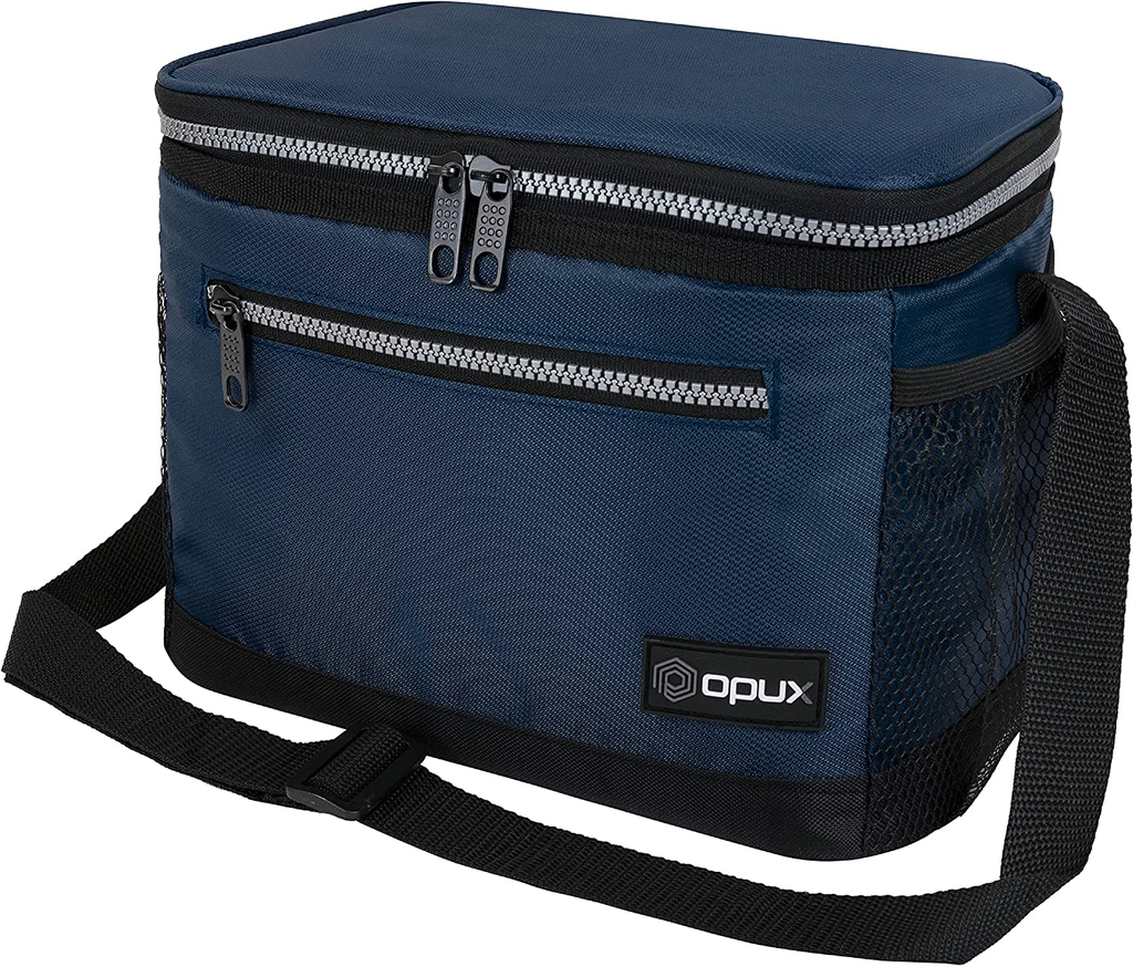 OPUX Insulated Lunch Box for Men Women, Leakproof Thermal Lunch Bag for Work, Reusable Lunch Cooler Tote, Soft School Lunch Pail for Kids with Shoulder Strap, Pockets, 14 Cans, 8L, Navy