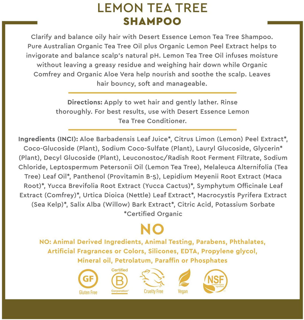 Desert Essence Lemon Tea Tree Shampoo & Conditioner Bundle - 8 Fl Ounce - Clarifying for Oily Hair - Essential Oils - Strengthen & Protect Hair - Effective Cleansing