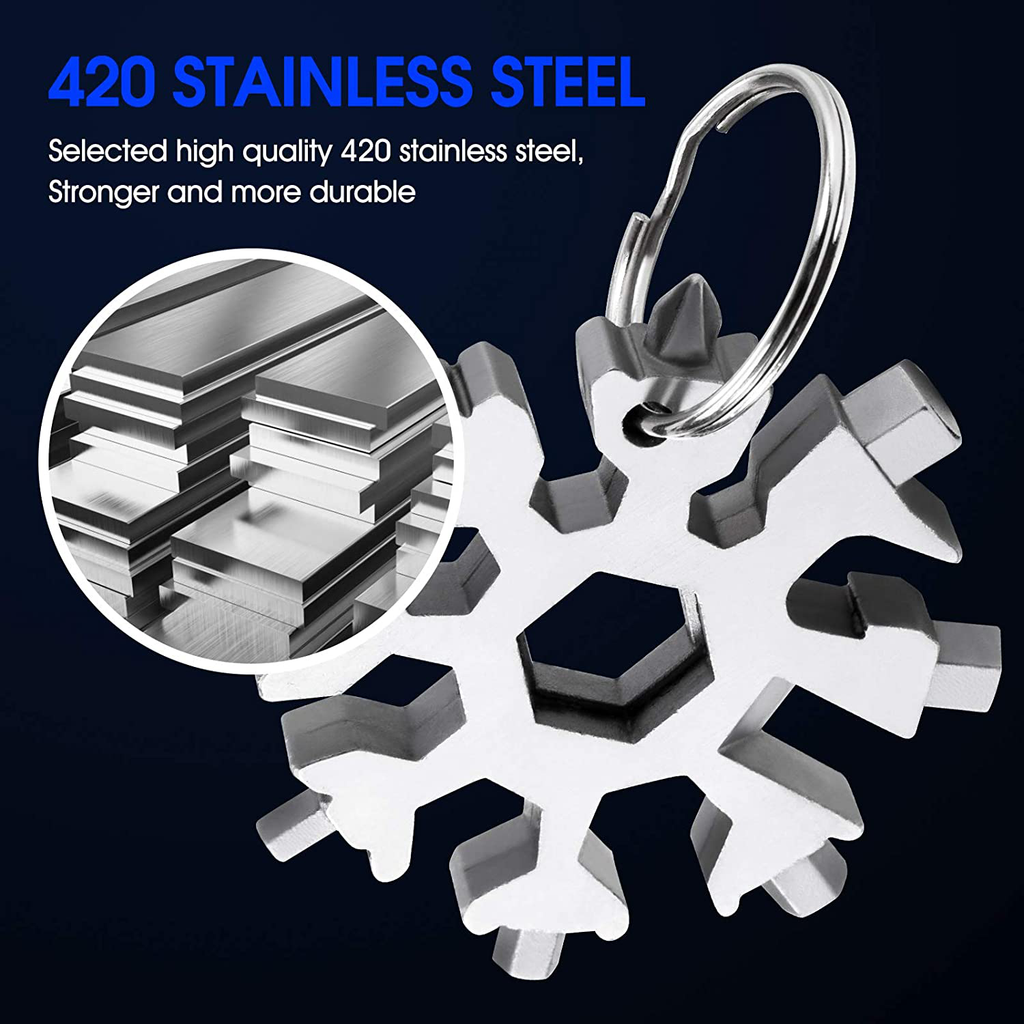 Gifts for Men/Dad 18-In-1 Snowflake Multi Tool Snowflake Tool Stainless Steel Multitool for Men Women Outdoor Travel Camping Adventure Tools (Silver)