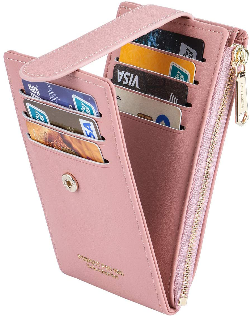 CYANB RFID Card Holder Wallet for Women Slim Bifold Zipper Card Cases Money Organizers Pink