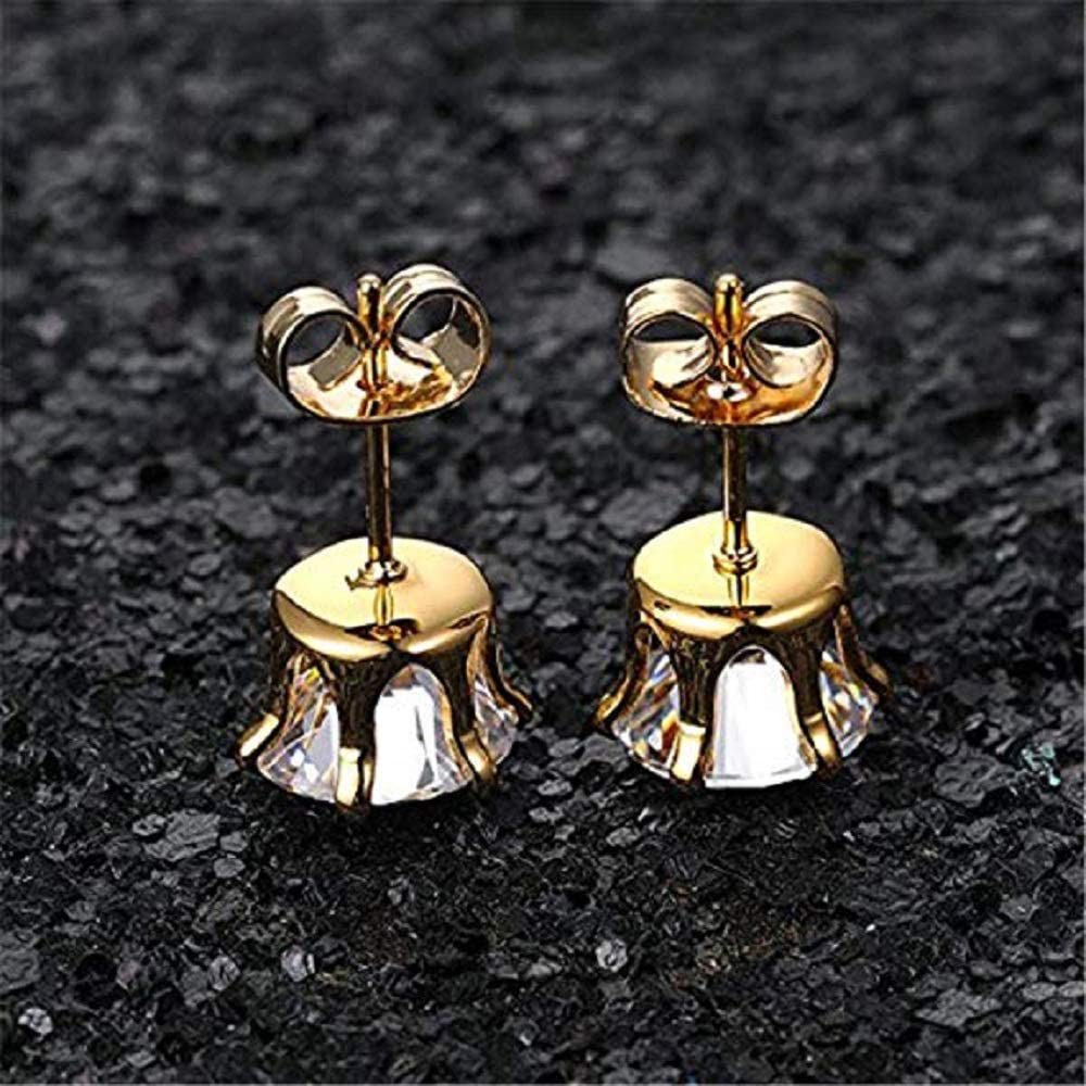 6 Pairs 18K Gold Plated CZ Stud Earrings Simulated Diamond Round Cubic Zirconia Ear Stud Set 3mm-8mm