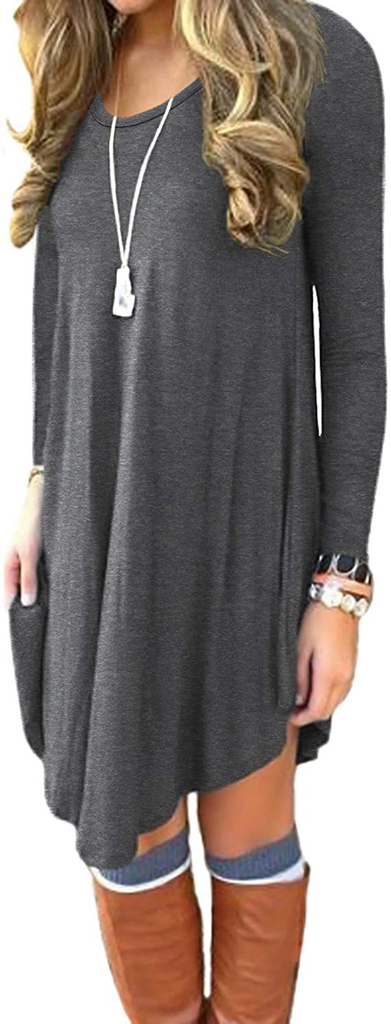 DEARCASE Women's Long Sleeve Casual Loose T-Shirt Dress