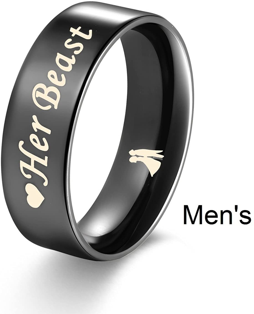Global Jewelry Amazing His Beauty Her Beast Titanium Stainless Steel Wedding Band Set Anniversary Engagement Promise Ring