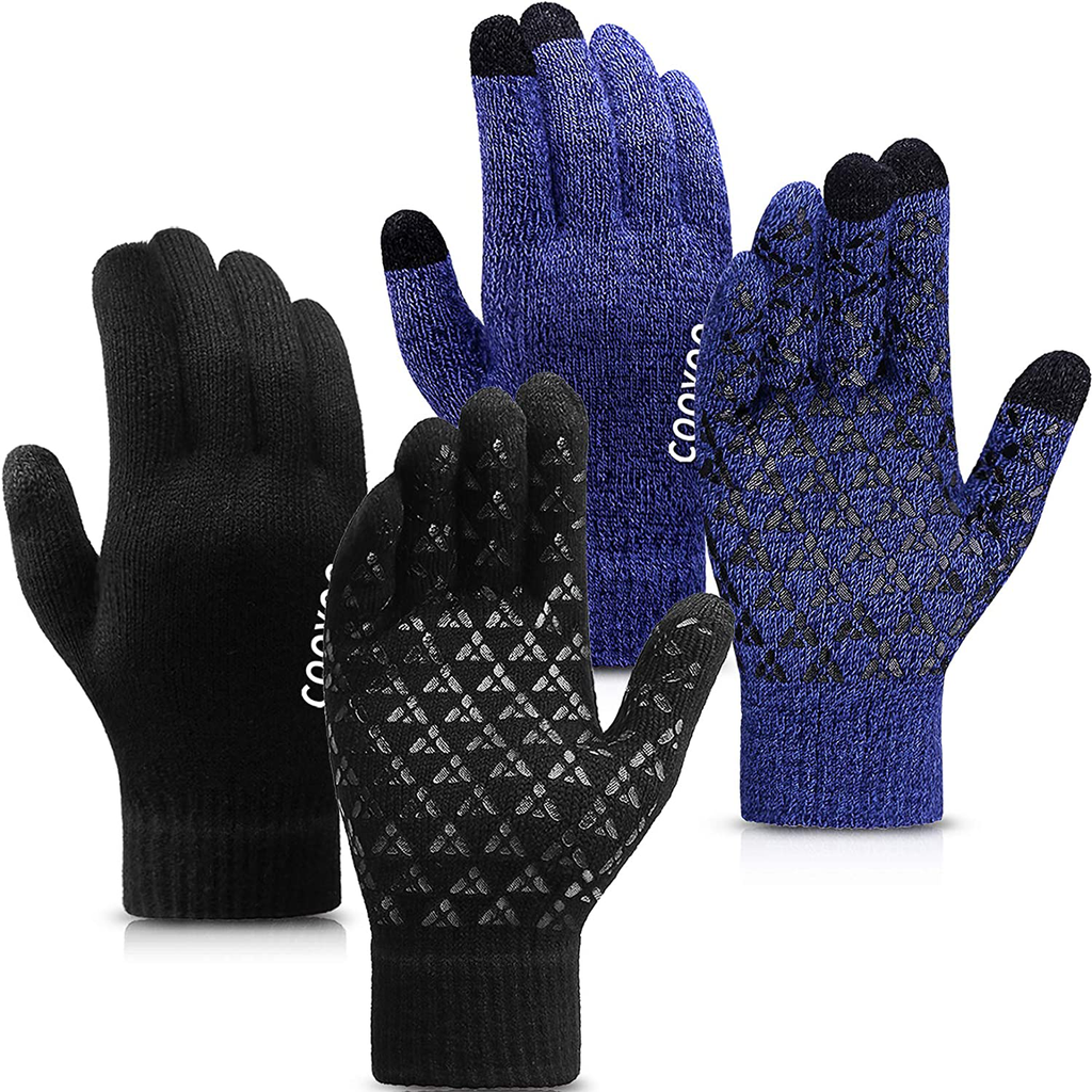 COOYOO Winter Gloves for Women and Men 1/2/3 Pairs,Upgraded Touch Screen Gloves,Anti-Slip Silicone Gel - Elastic Cuff - Thermal Soft Wool Lining - 3 Size Choice