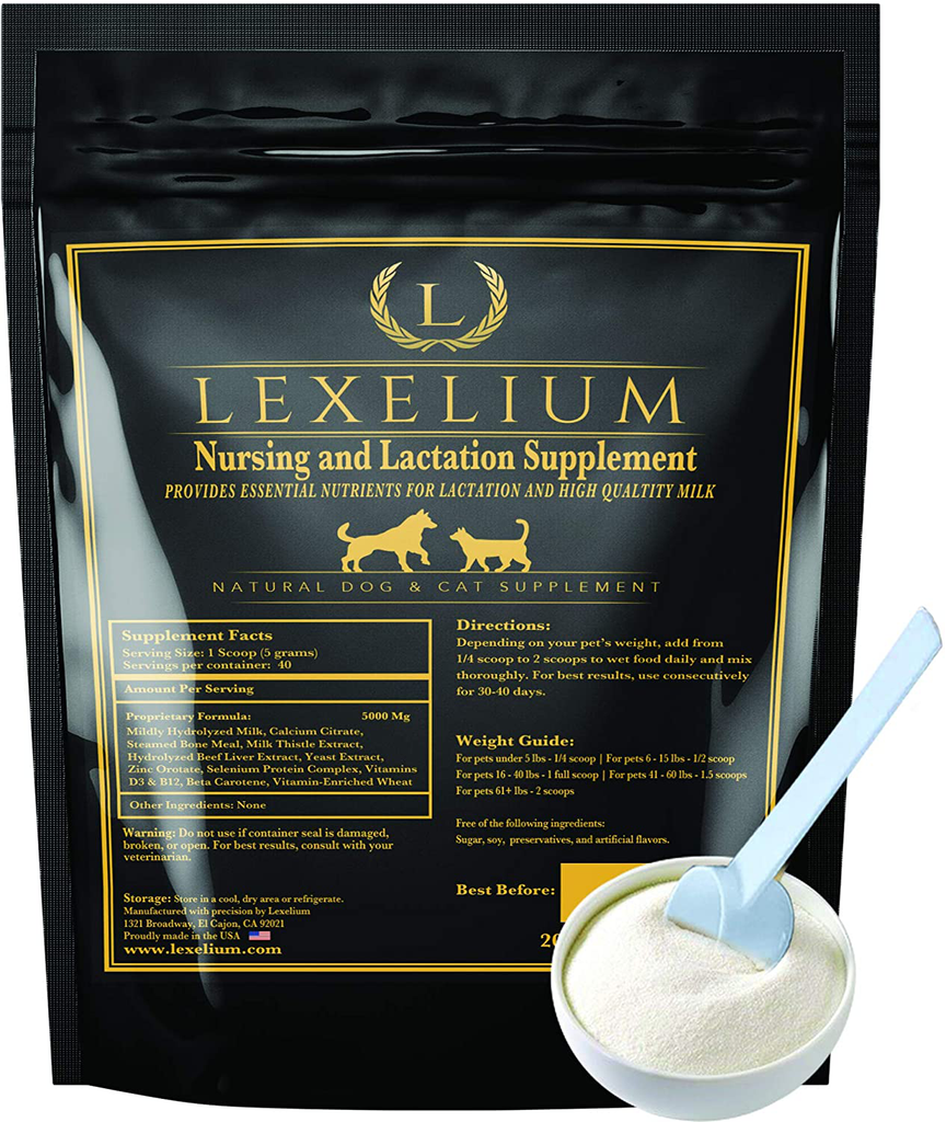 Nursing, Lactation & Recovery Supplement for Nursing Dogs & Cats | Fortified w/Calcium, Hydrolyzed Cow Milk, Bonemeal, Milk Thistle + Vitamins & Minerals | Muscle, Skeleton & Mental Development |200G