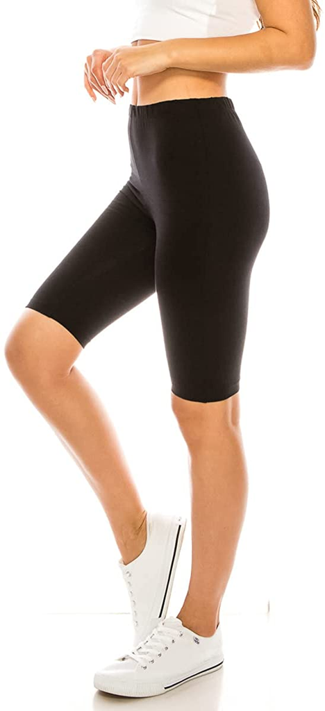 Women's Basic Biker Shorts 10" Inseam - Elastic Waist Active Lounge Workout Yoga 