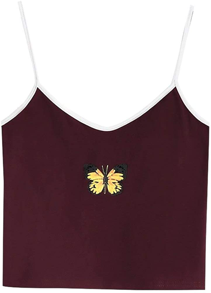 ZAFUL Women's Butterfly Crop Top Shoulder Tie Ruffle Cami Tank Top