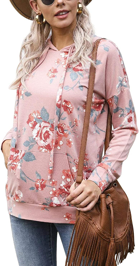 GRECERELLE Women's Floral Long Sleeve Casual Sweatshirts Tunic Tops With Pockets