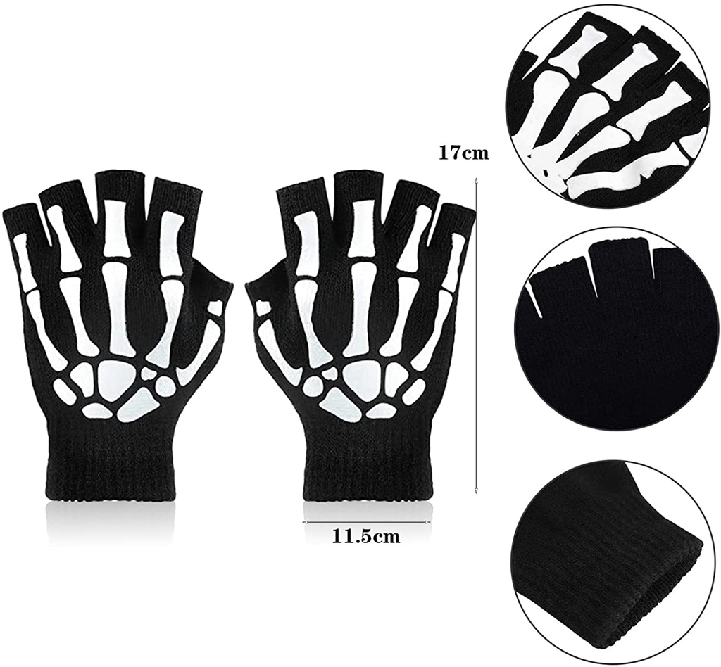 Halloween gloves, Night half finger gloves, Knitted night light gloves