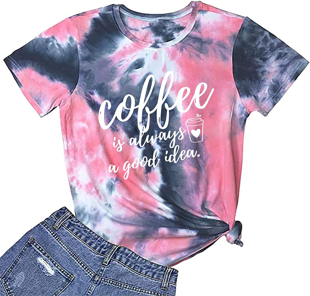 Coffee Shirt Women Coffee is Always A Good Idea Shirt Short Sleeve Coffee Shirts Funny Sayings Casual Tee Tops