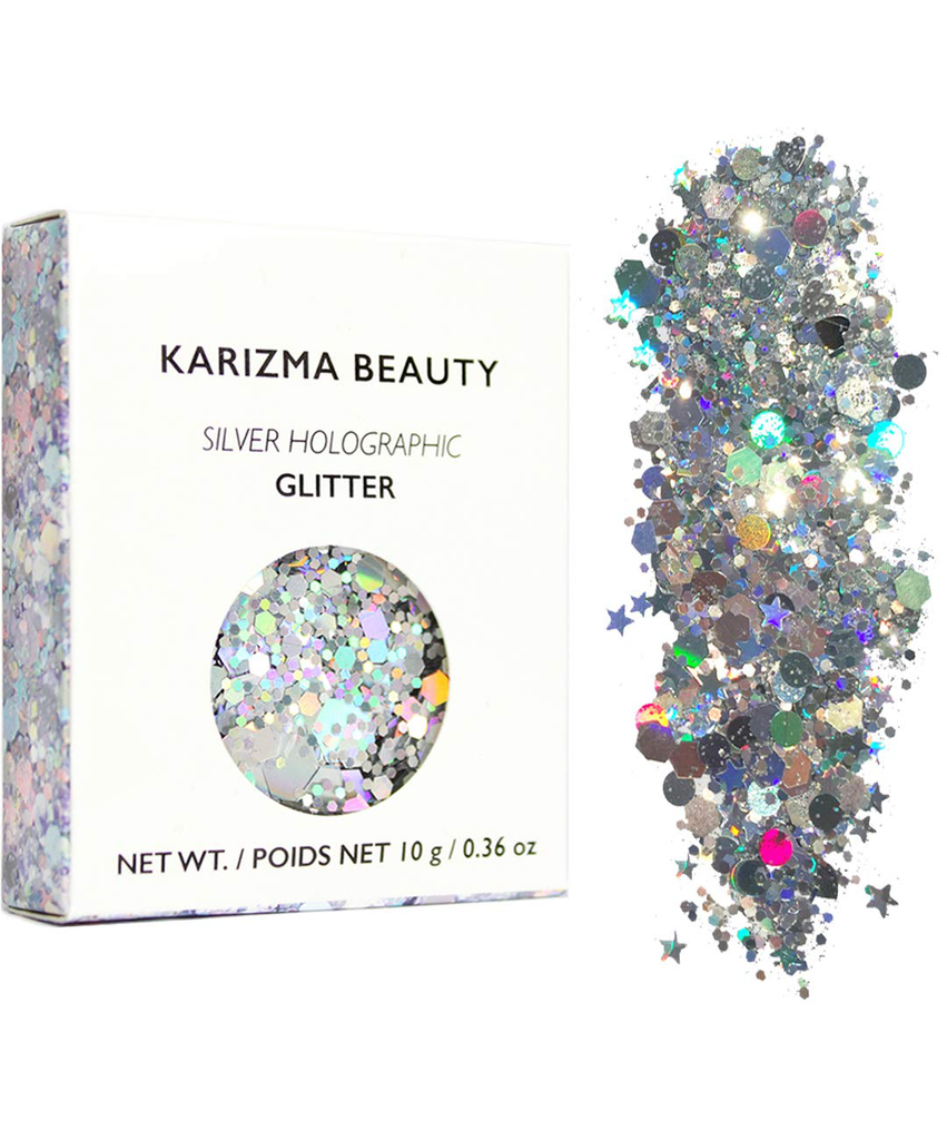 KARIZMA Holographic 10G Chunky Face Glitter, Hair Glitter, Eye Glitter and Body Glitter for Women. Rave Glitter, Festival Accessories, Cosmetic Glitter Makeup. Loose Glitter Set