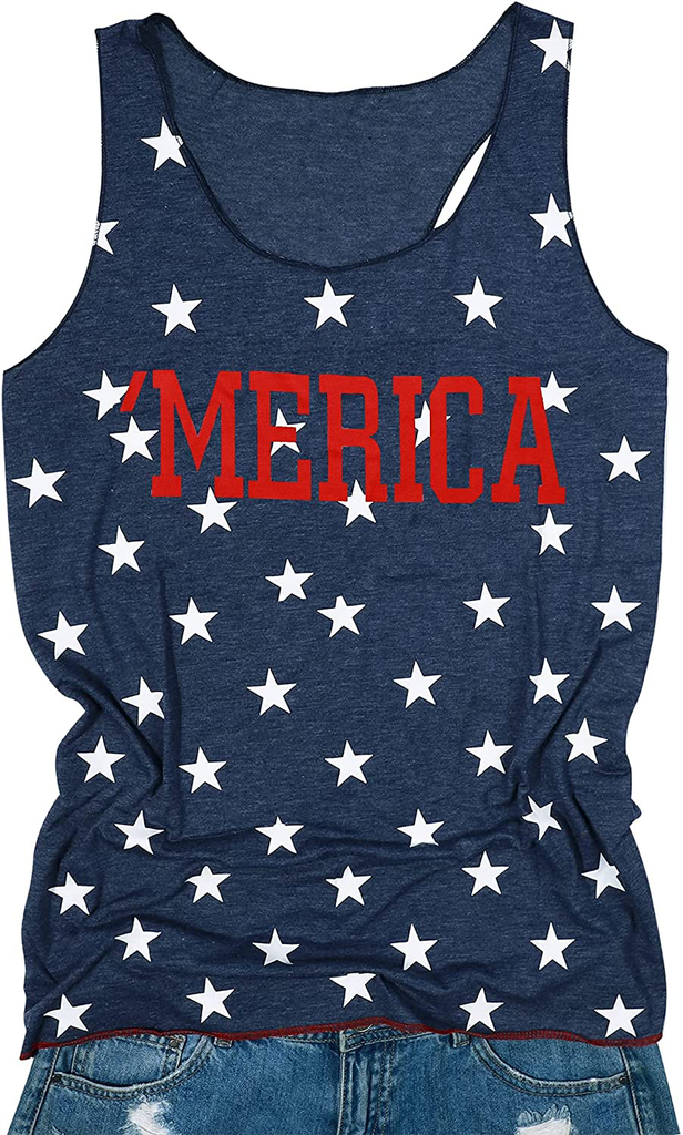 T&Twenties American Flag Tank Top for Women,4th of July Stars Striped Racerback Tees Sleeveless Patriotic USA Flag Vest Tops