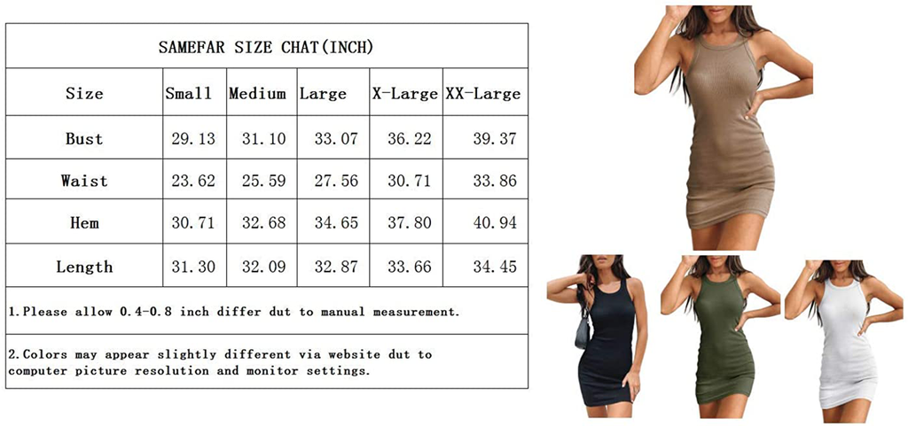 Samefar Womens Ribbed Scoop Neck Sleeveless Tank Dresses Basic Bodycon Mini Dress