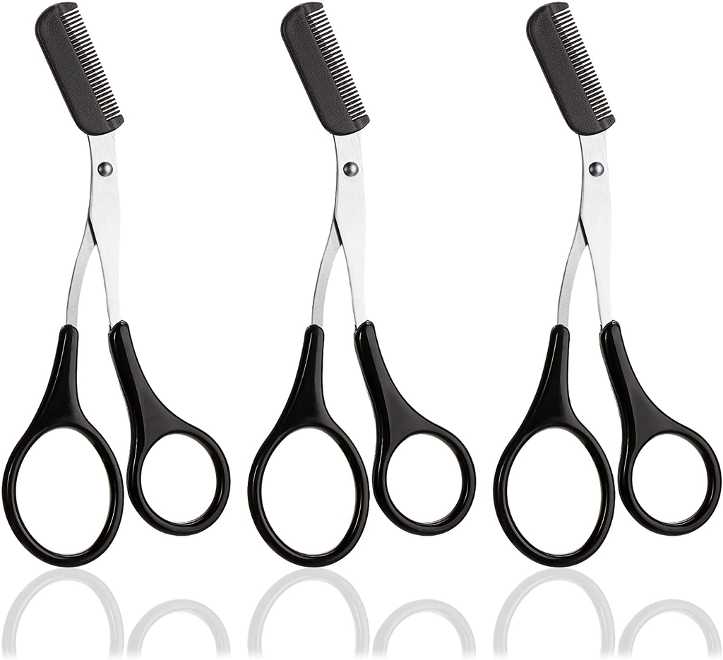 Eyebrow Shaping Cut Scissors Eyebrow Trimmer Scissors with Comb Eyebrow Comb Non Slip Finger Grips Hair Removal Beauty Accessories for Men and Women (Black)