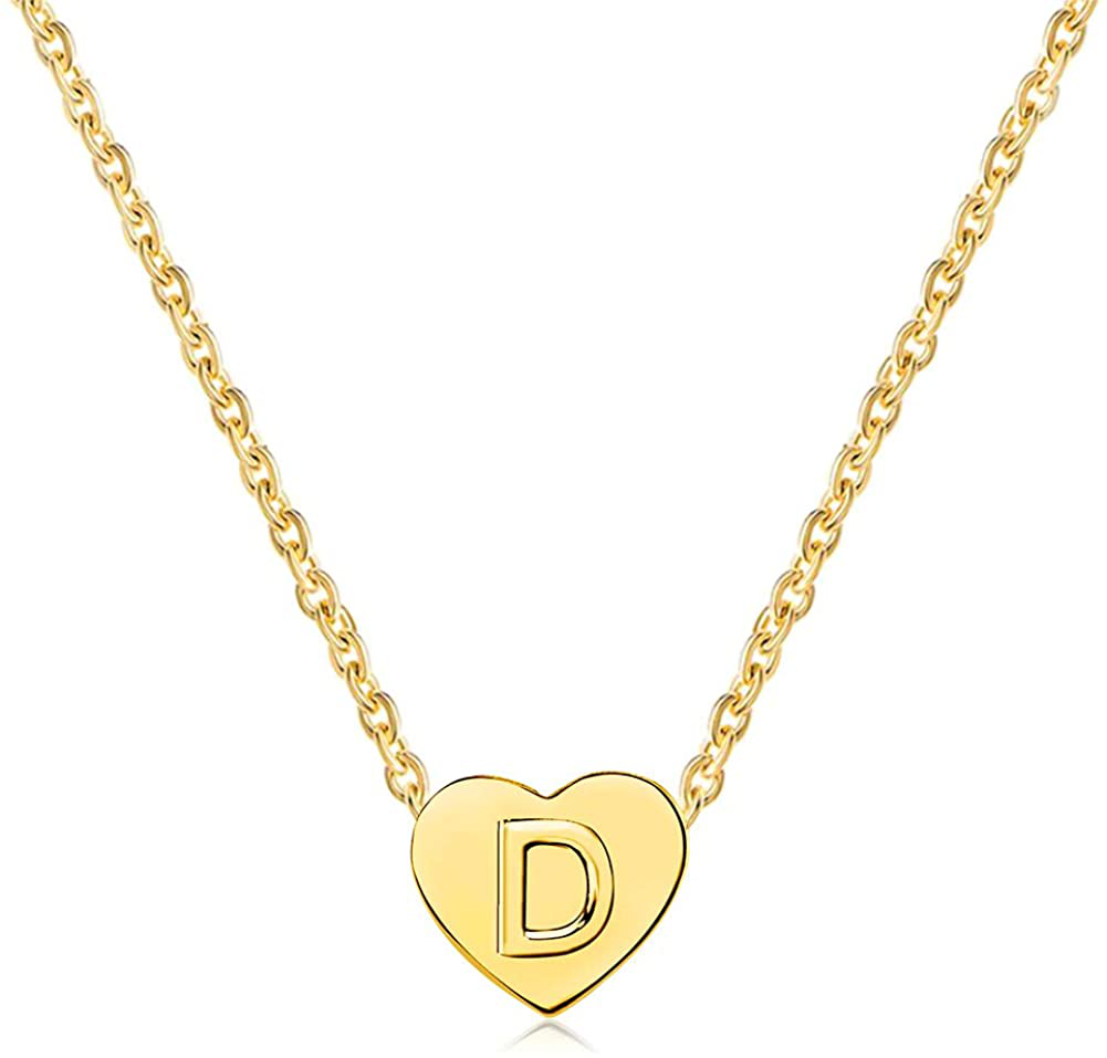 Initials Necklace for Women 26 Letter Mini Gold Heart Pendant Love Name Necklace for Girls