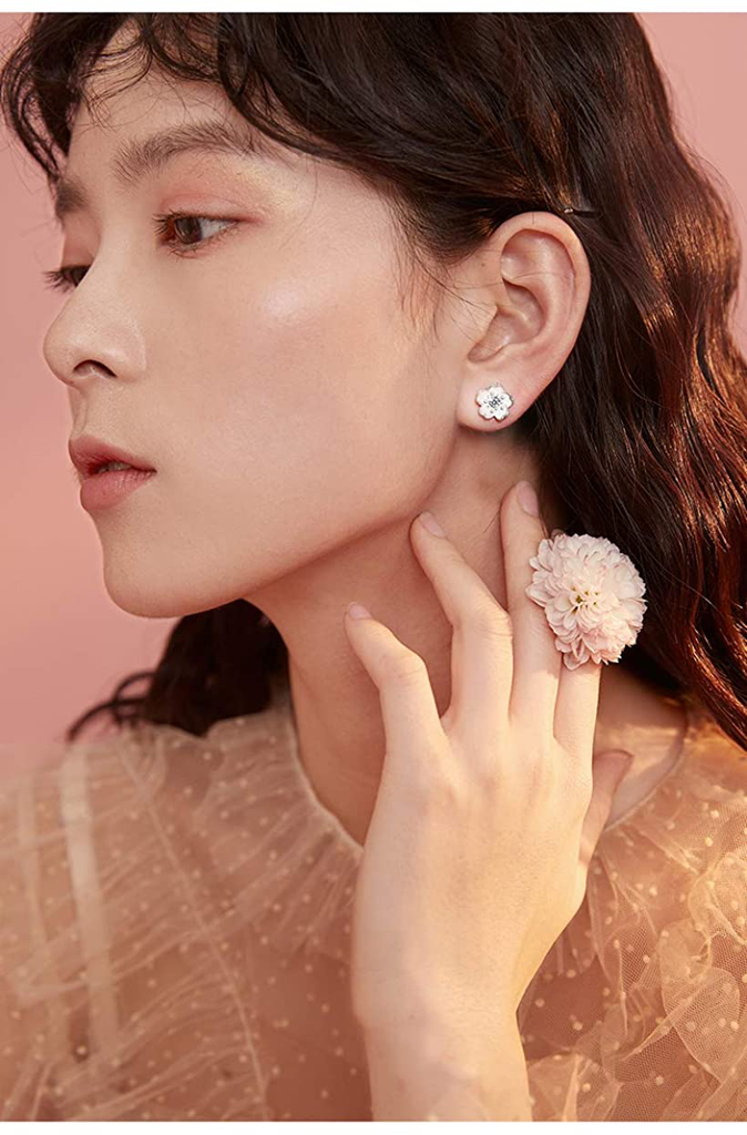925 Sterling Silver Diamond Stud Earrings Flower stud earrings Earring for women Hypoallergenic earrings
