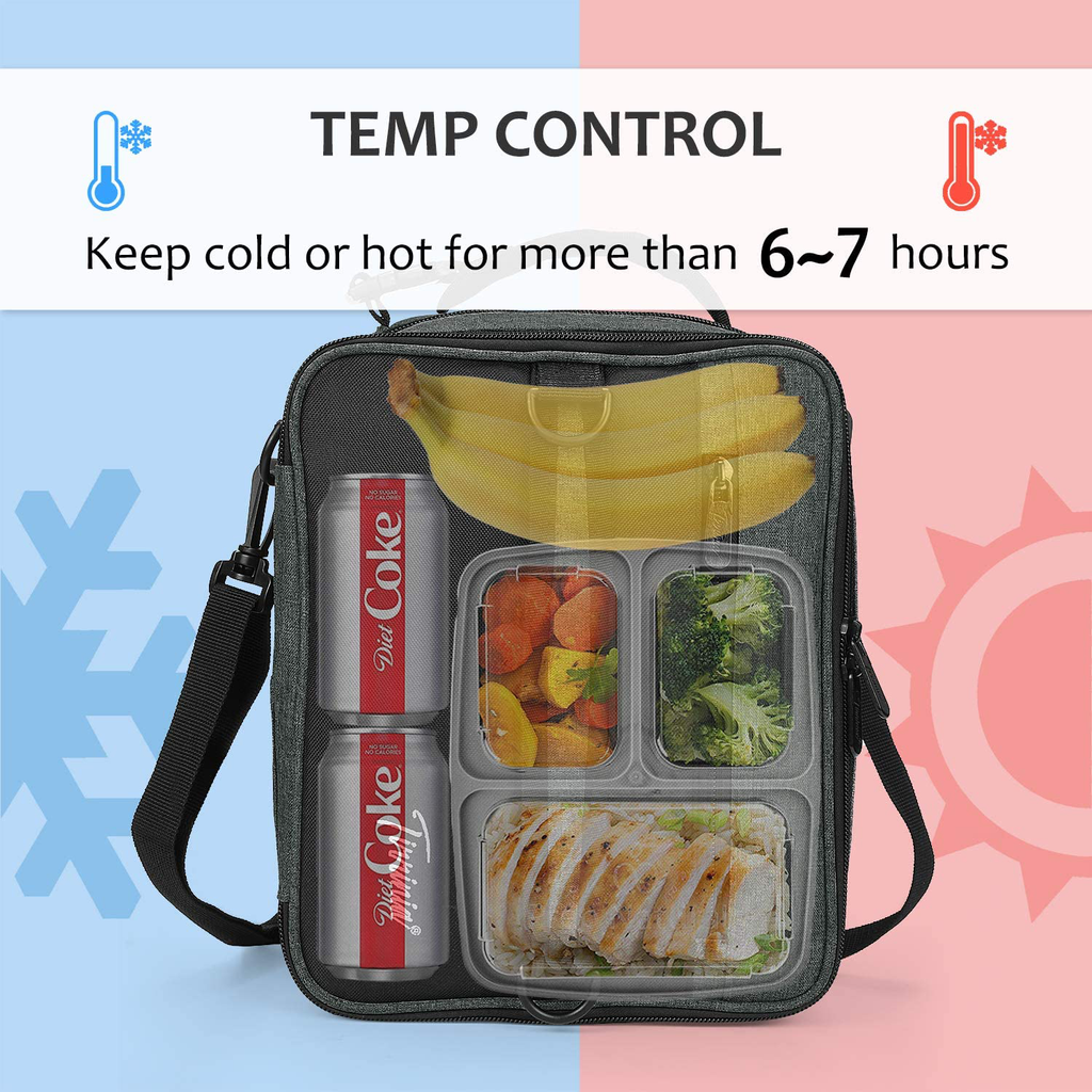 Expandable Insulated Lunch Bag, Leakproof Flat Lunch Cooler Tote with Shoulder Strap for Men and Women, Suitable for Work & Office, Red