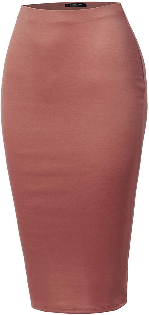 SSOULM Women's Work Office Stretchy Fitted Midi Pencil Skirt with Back Slit and Plus Size