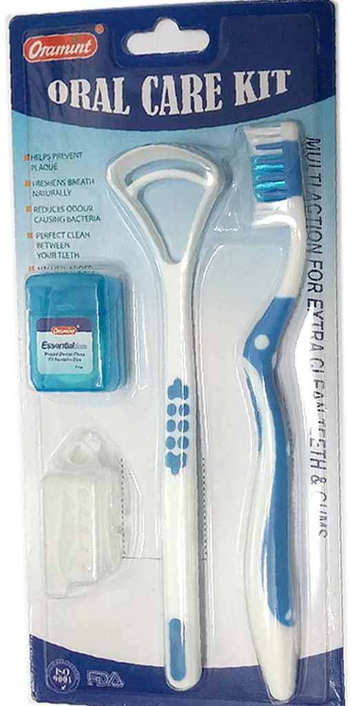 Oral Care Dental Hygiene Kit (4p) Toothbrush, Toothbrush Cap, Tongue-Cleaner, Dental Floss