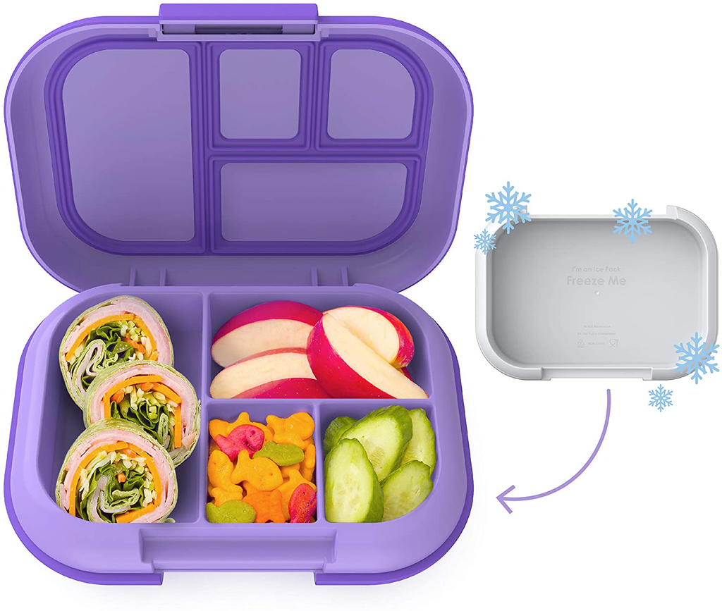 Bentgo Kids Chill Lunch Box - Bento-Style Lunch Solution with 4 Compartments and Removable Ice Pack for Meals and Snacks On-the-Go - Leak-Proof, Dishwasher Safe, BPA-Free (Purple)