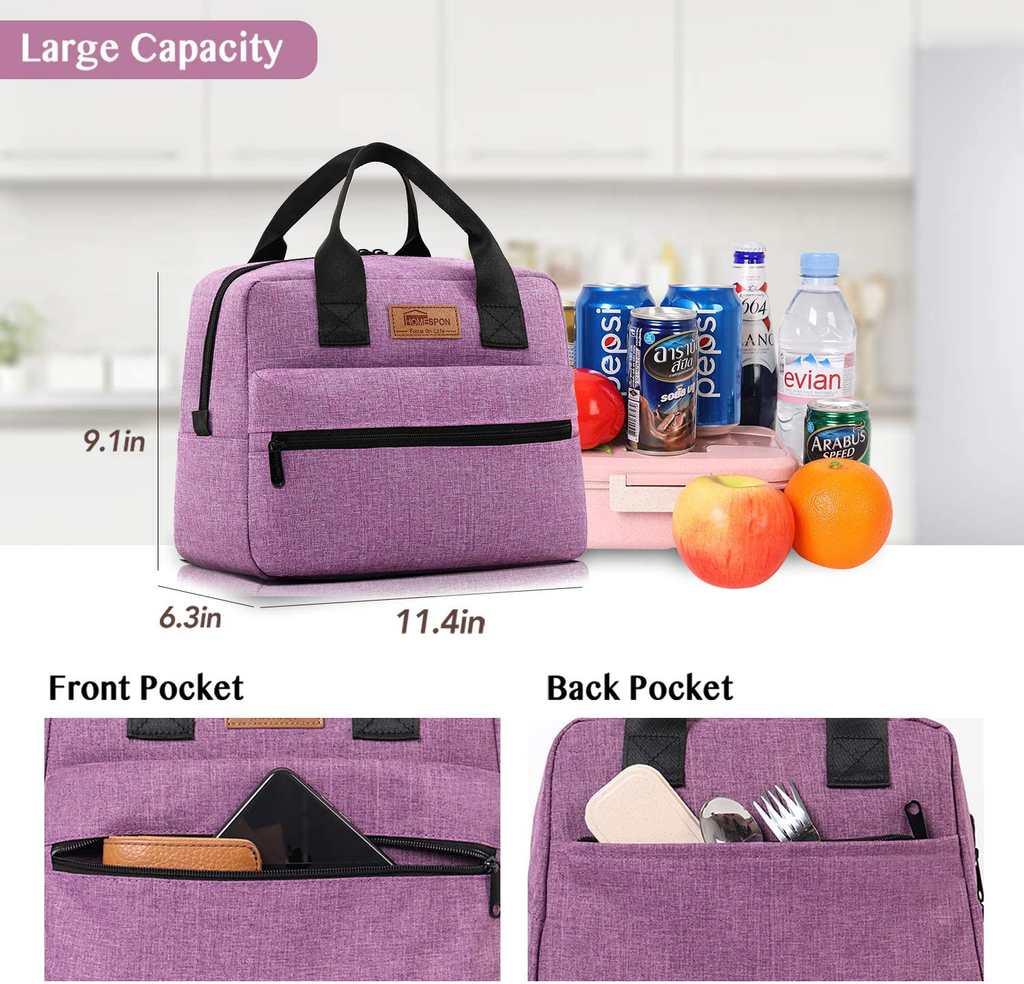 HOMESPON Insulated Lunch Bag Lunch Box Cooler Tote Box Cooler Bag Lunch Container for Women/Men/Work/Picnic,Large purple