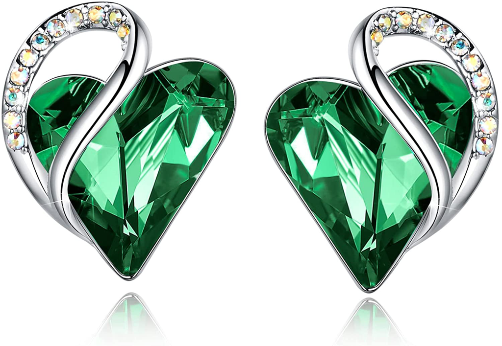 Leafael Infinity Love Heart Stud Earrings with Birthstone Crystal Women'S Gifts, Silver-Tone