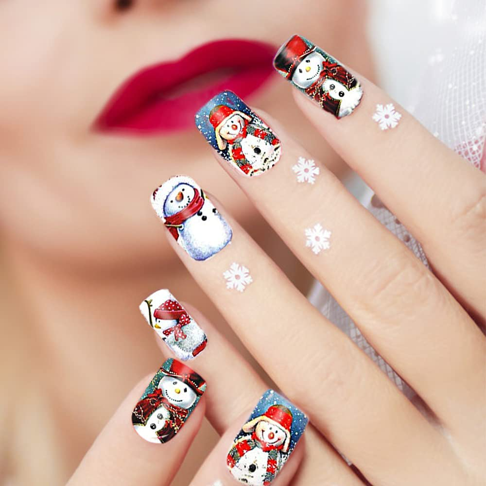 12 Styles Christmas Snowflakes Nail Sticker Xmas Sticker Full Wrap Nail Art Holiday Self Adhesive Water Decals Stickers Fake Fingernail Nail Accessories Manicure Tool for Girls Women