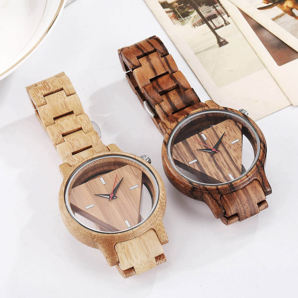 Men'S Wooden Watches Inverted Triangle Wood Watch for Mens Minimalist Quartz Watch Birthday Gifts