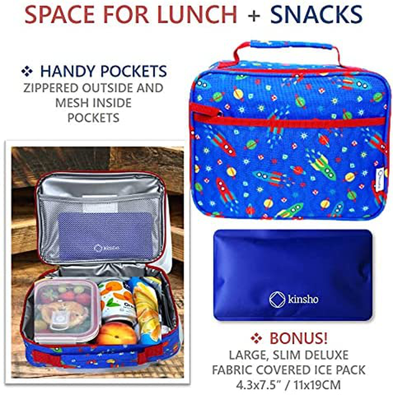 Camo Lunch Box with Ice Pack for Boys Kids, Insulated Bag for Boy School, Cooler Container Boxes for Small Kid Snacks Lunches, Red White Blue Camoflauge