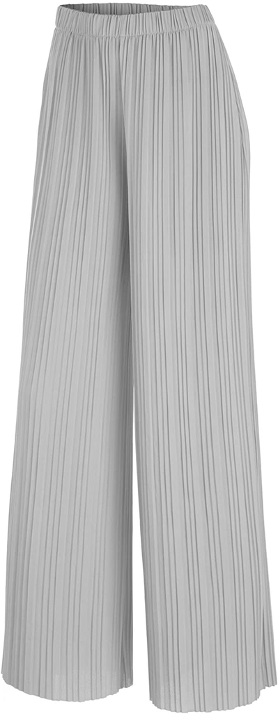 Made By Johnny Women's Premium Pleated Maxi Wide Leg Palazzo Pants Gaucho- High Waist with Drawstring