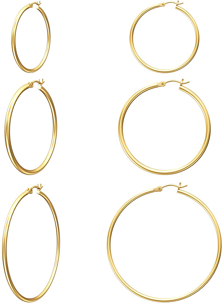 3 Pair Women's Gold Hoop Earrings 
