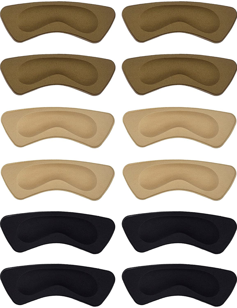 Hotop 6 Pairs Heel Cushion Pads Heel Shoe Grips Liner Self-Adhesive Shoe Insoles Foot Care Protector (Brown, Khaki, Black)