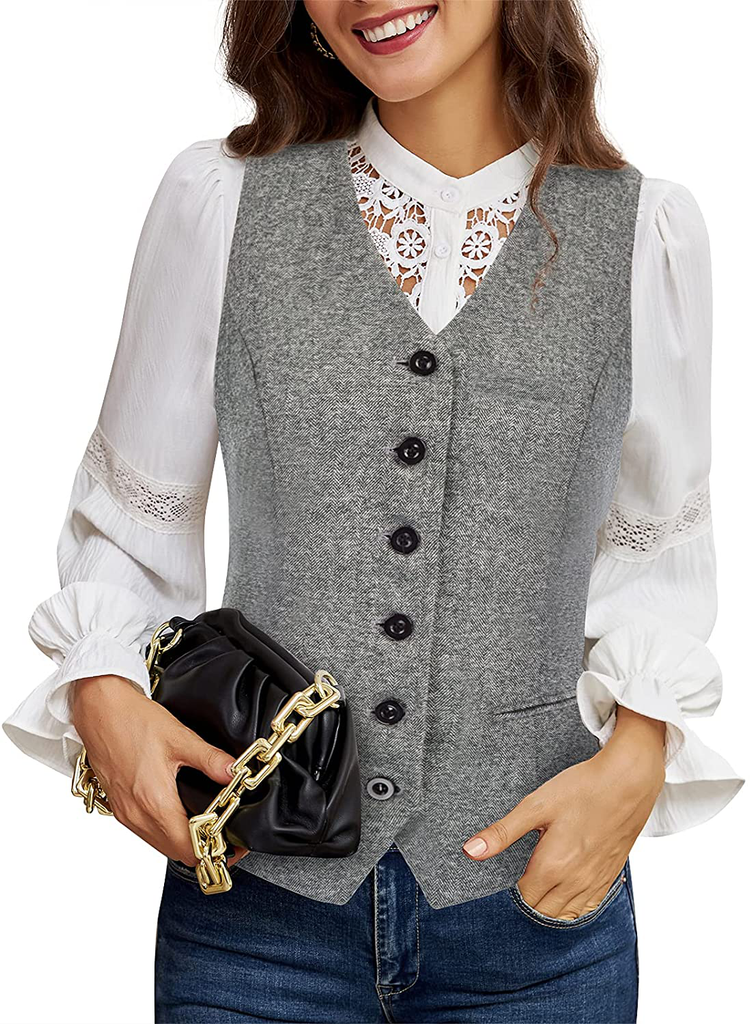 Women's Vintage Vest Fully Lined Formal Business Dress Suits Button Down Steampunk Waistcoat