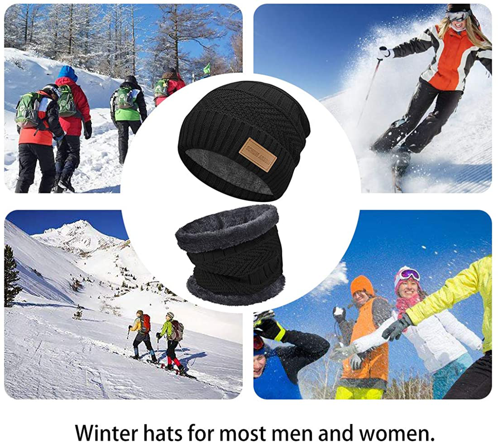 Beanie Hat Scarf for Men and Women, 2-Pieces Winter Beanie Hat Scarf Set Warm Knit Hat Thick Knit Skull Cap