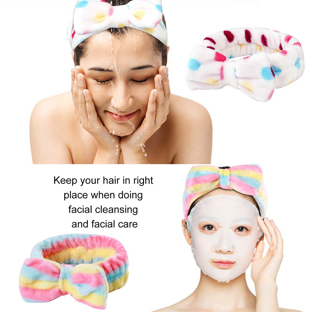 8 Pack Spa Headband, Coral Fleece Makeup Headband Cosmetic Headband for Washing Face, Bow Headbands for Shower Terry Cloth Headbands for Women Facial Hair Band