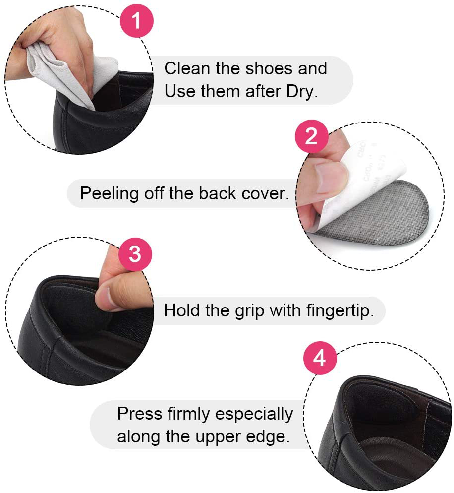 Dr.Foot Heel Grips for Men and Women, Self-Adhesive Heel Cushion Inserts Prevent Heel Slipping, Rubbing, Blisters, Foot Pain, and Improve Shoe Fit- 2pairs+ Extra 1pair (Black)