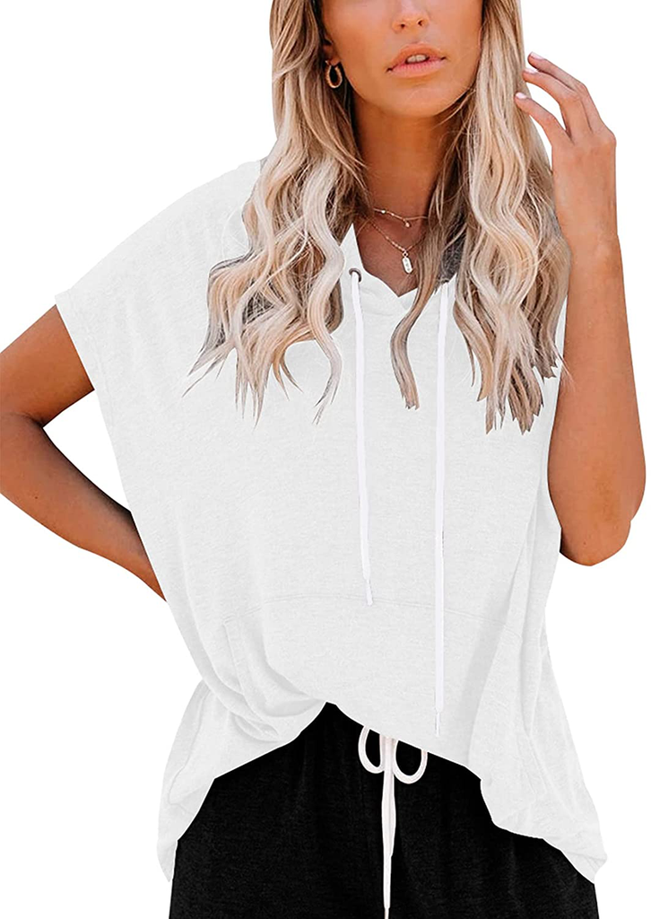 Vivitulip Women's Short Sleeve Tops Casual Loose Fit Pocket Tunics Hoodies Shirts