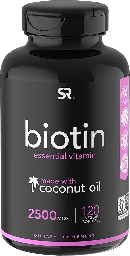 Biotin (5,000Mcg) with Coconut Oil | Supports Healthy Hair, Skin & Nails in Biotin Deficient Individuals | Non-Gmo Verified & Vegan Certified