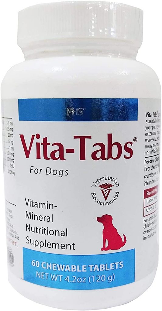 Vita-Tabs - Essential Vitamins, Minerals, Nutrients - Health Supplement for Dogs - Support Immune System, Bones - Liver Flavored - 60 Chewable Tablets