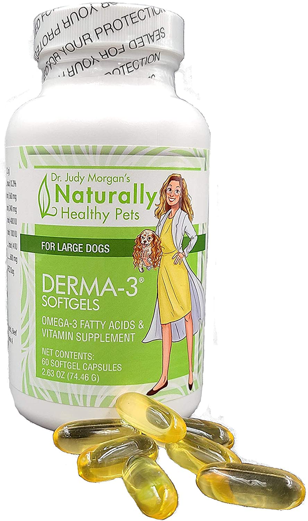 Dr. Judy Morgan's Naturally Healthy Pets Derma-3 Omega3 Fatty Acid Fish Oil Softgels Supplement for Dogs and Cats
