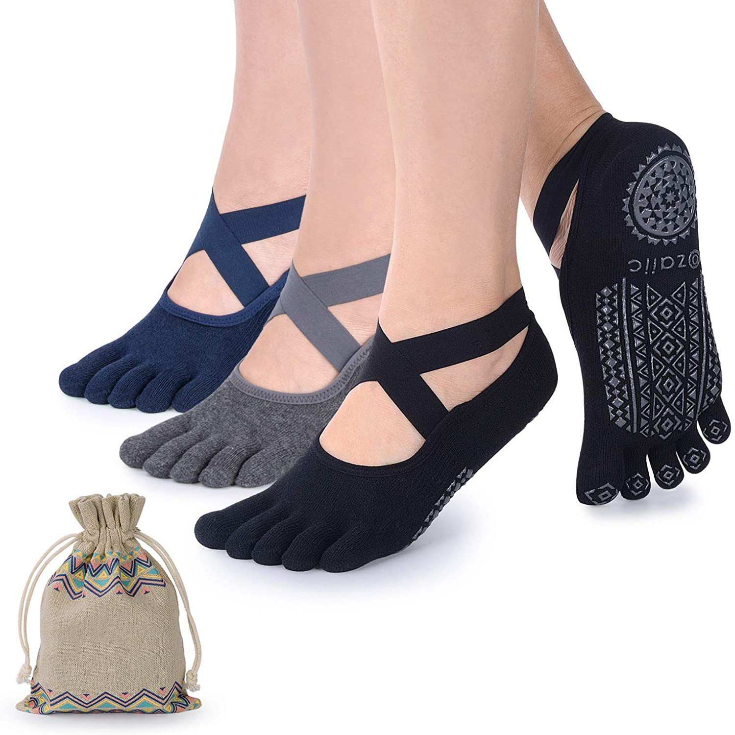 Ozaiic Yoga Socks for Women with Grips, Non-Slip Five Toe Socks for Pi –  MODAndME