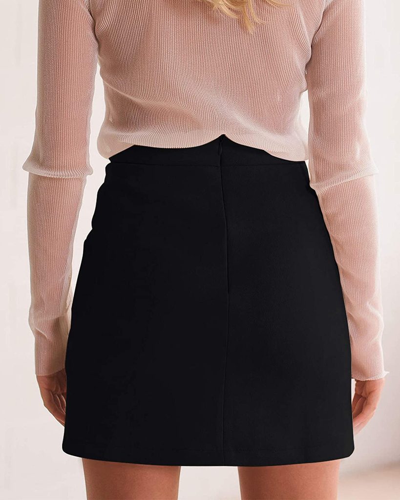 MANGOPOP Women's Classic High Waist Lace Up Bodycon Faux Suede A Line Mini Pencil Skirt
