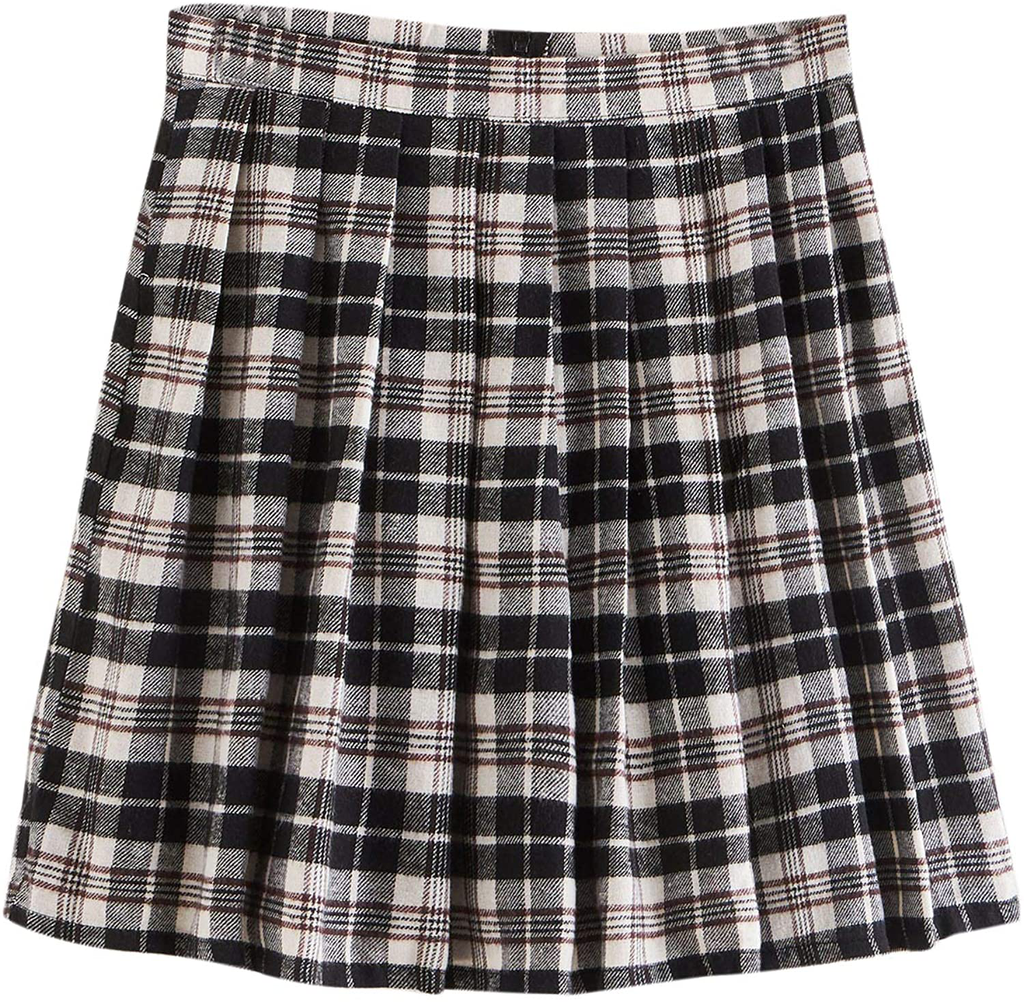 SheIn Women's Plus Size Basic Plain Grid Flared Skater Mini Short Skirt Black Large Plus