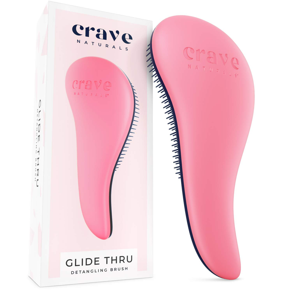 Crave Naturals Glide Thru Detangling Brush for Adults & Kids Hair. Detangler Hairbrush for Natural, Curly, Straight, Wet or Dry Hair. Hair Brushes for Women. Styling Brush