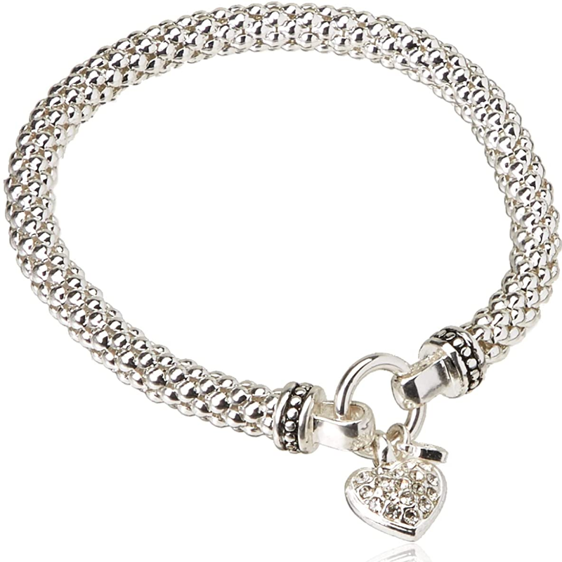 Women's Silvertone Crystal Pave Heart Stretch Bracelet