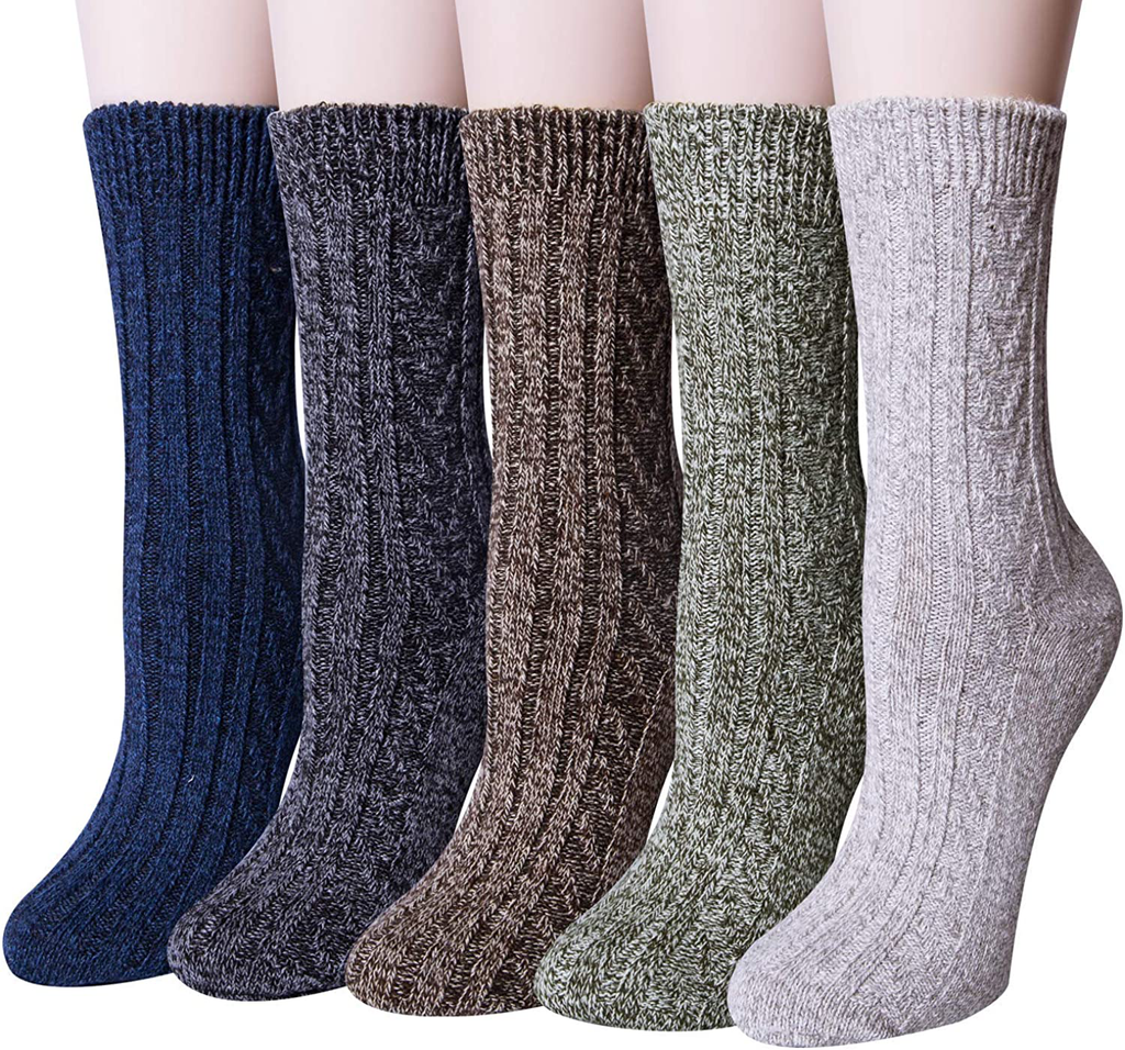 5 Pairs Winter Merino Wool Socks for Women Thick Cozy Socks Knit Warm Socks for Women Christmas Gifts
