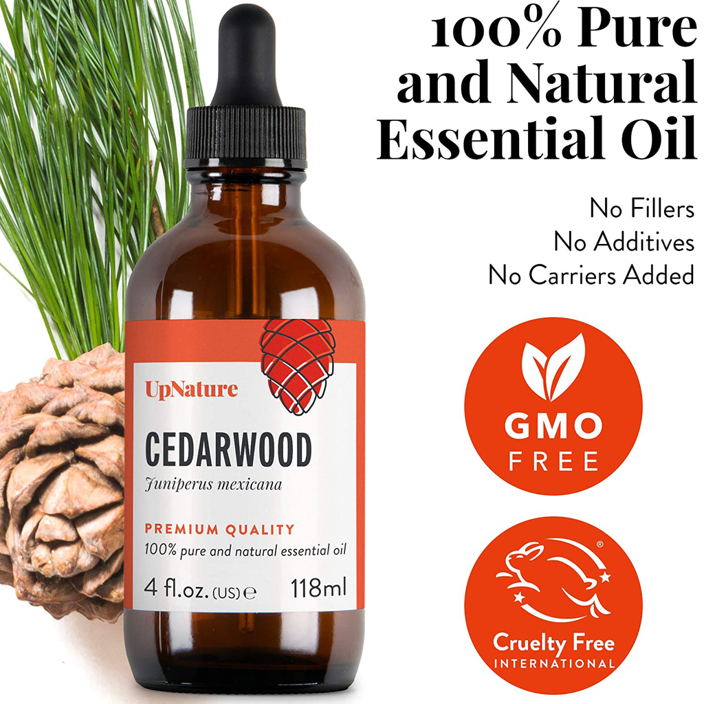 Essential Oil 4 OZ - for Hair Growth, Healthy Skin, Closets and Relaxing Sleep - 100% Pure & Natural Cedar Wood, Undiluted & Unfiltered, Premium Quality with Glass Dropper