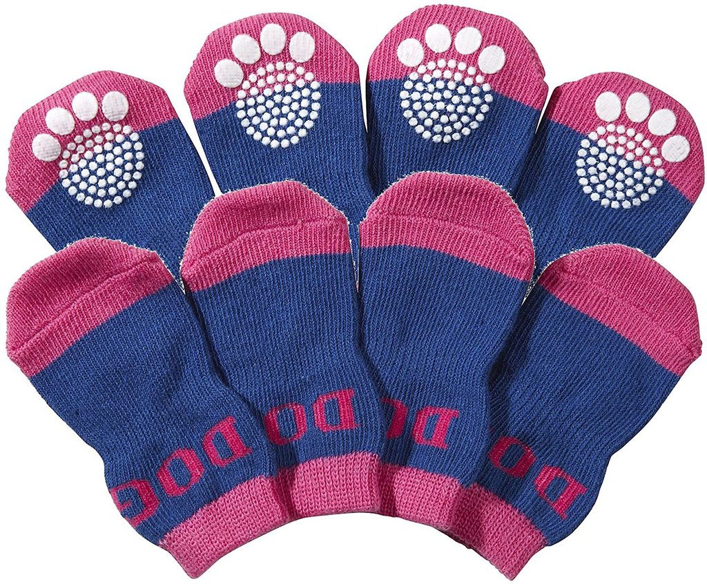 PET Life Fashion Designer Safety Comfortable Pet Dog Socks Shoes w/Rubberized Soles Grips